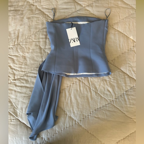 Zara Blue Strapless Crop Top - Picture 6 of 16